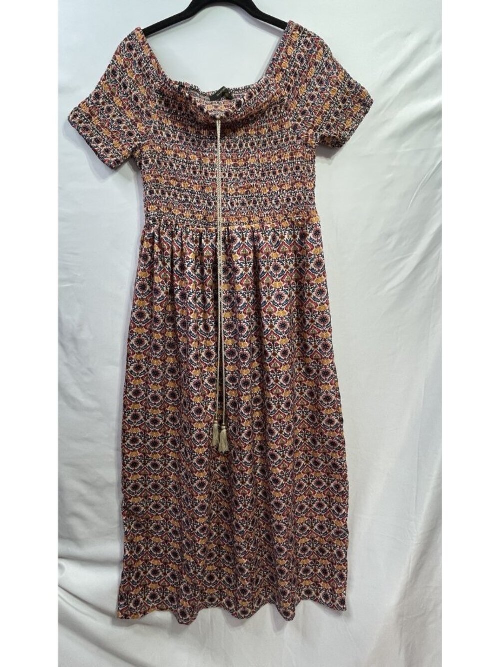 Ellen Weaver Multi Colored Boho/Chic Floral Maxi Dress Sz X-Large Off Shoulder